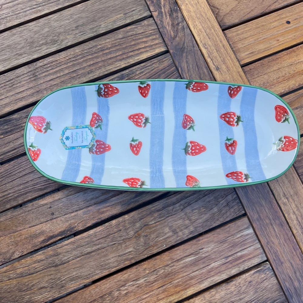 PAPART Turkish Hand Painted Strawberry Ceramic Platter Dish NWT NEW